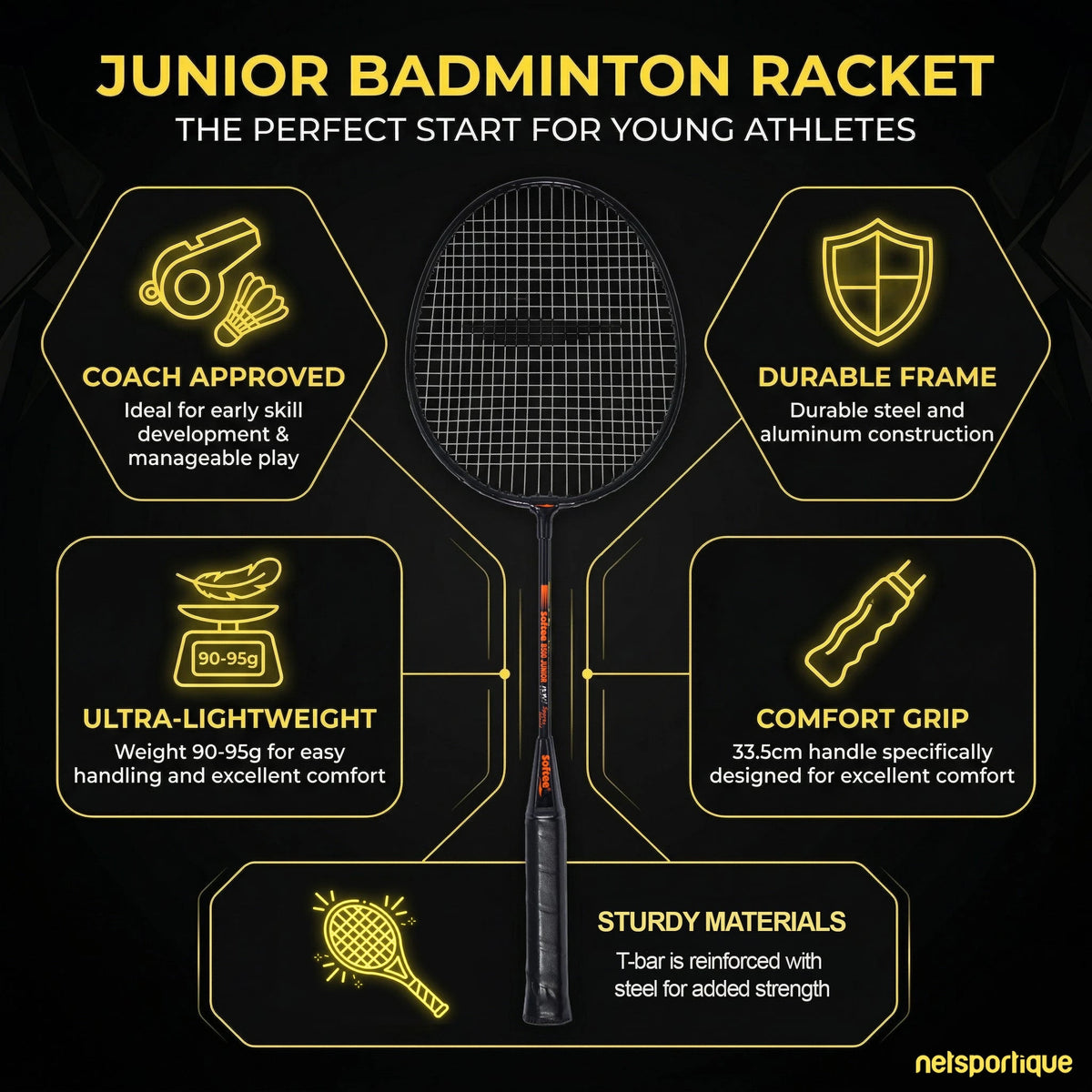 Junior-badmintonracket - set van 4