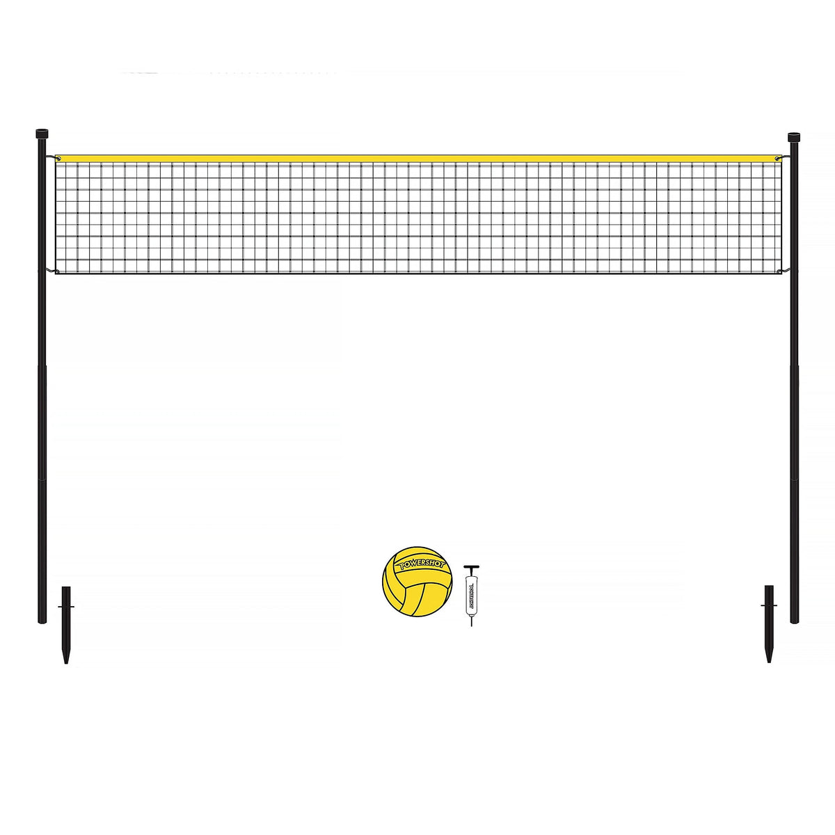 Volleybalset 6m met palen, net, bal en pomp