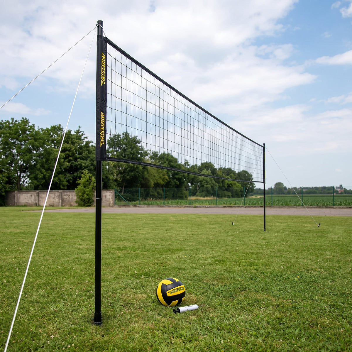 Volleybalset 9.14m met palen, tas, net, bal en pomp