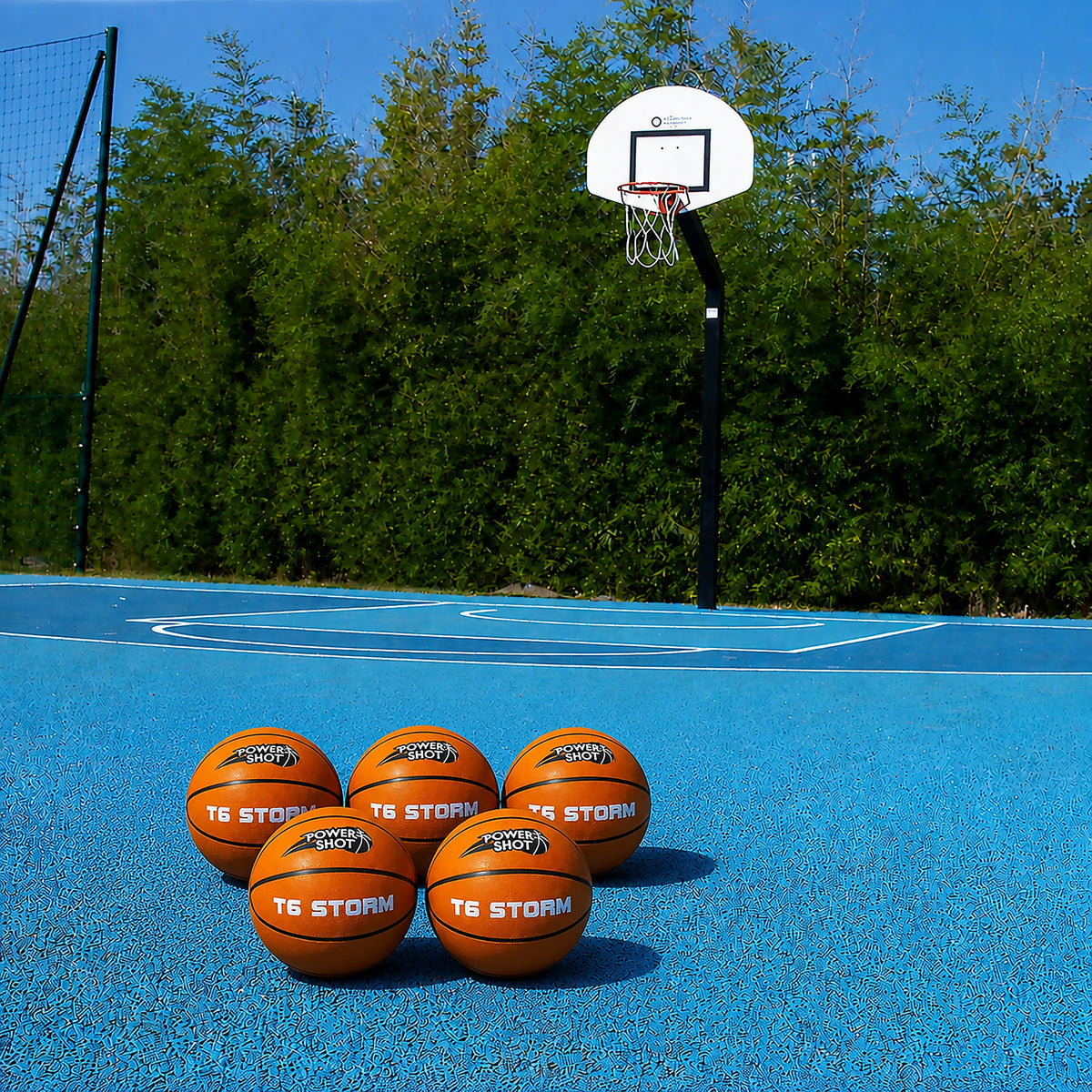 Set van 5 basketballen maat 6 met gratis pomp en opbergtas