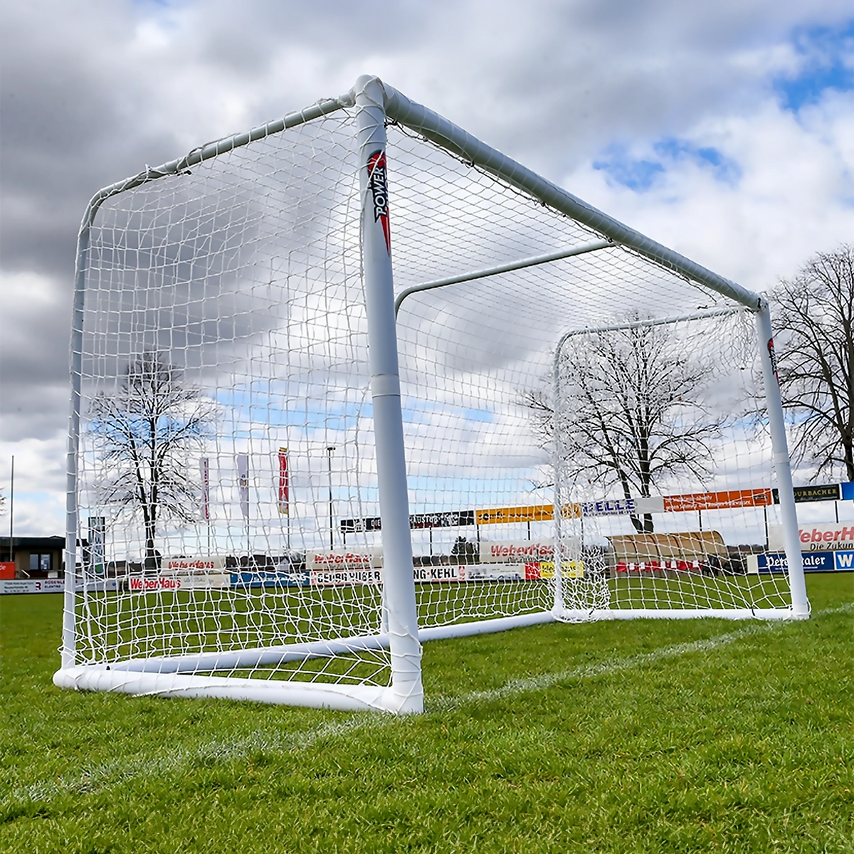 STADIUM Modular football goal - 4m x 1.5m and 3m x 1.5m - uPVC - White Powershot