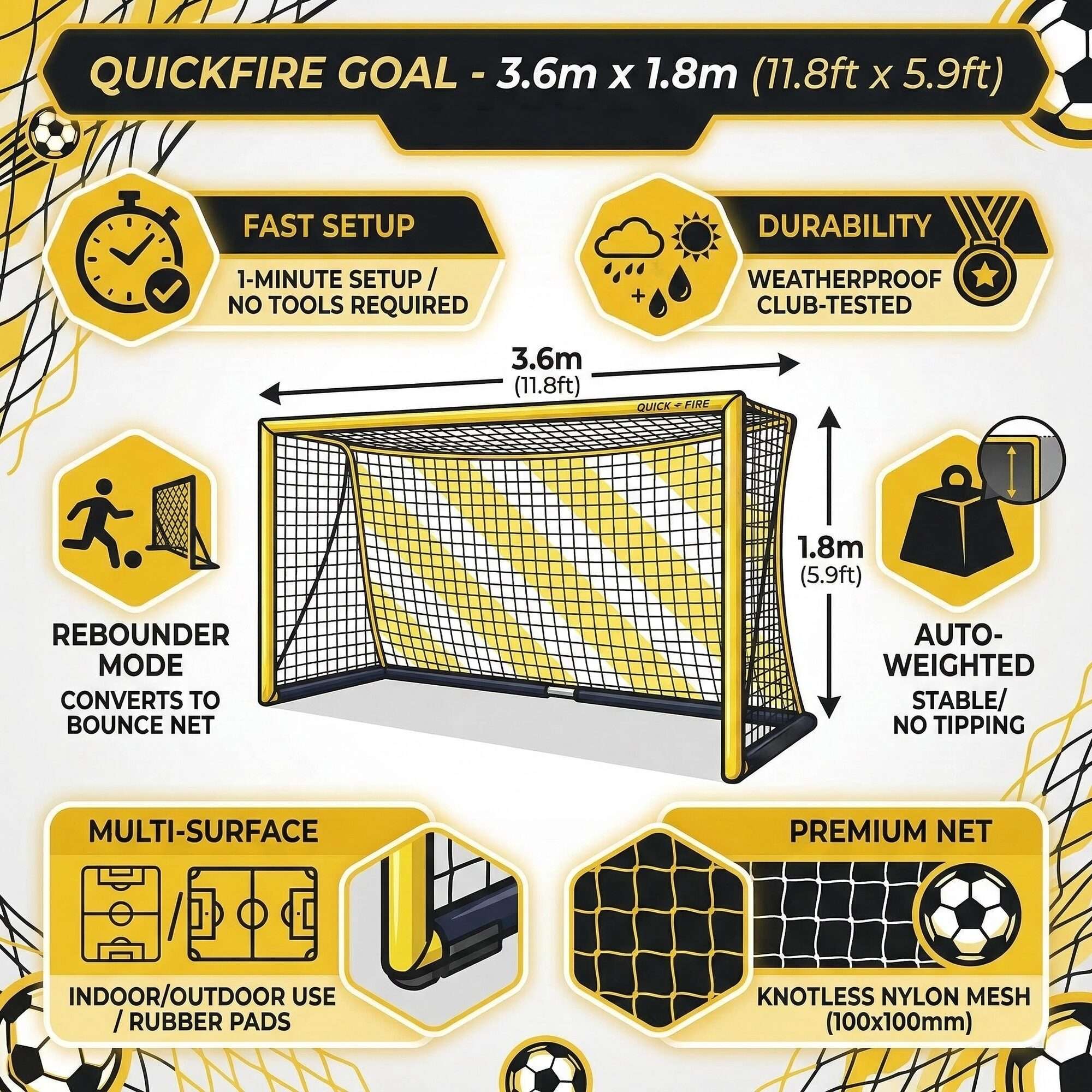 Image du produit : POWERSHOT® QUICKFIRE FUSSBALLTOR - 3,6 X 1,8 M
