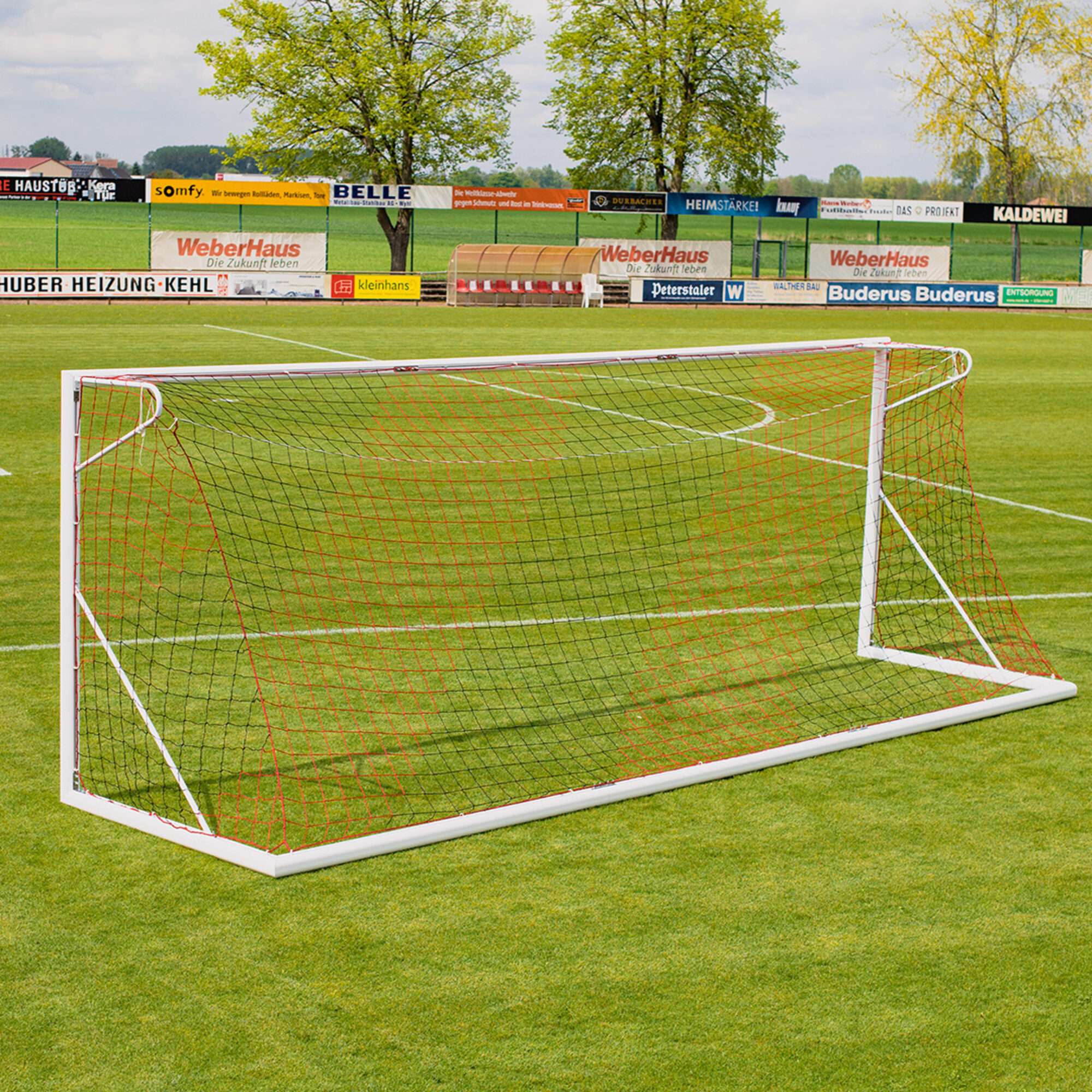 Image du produit : Gestreiftes Fußball Tornetz 7,32 x 2,44 x 0,8 x 2m - Schwarz / Rot