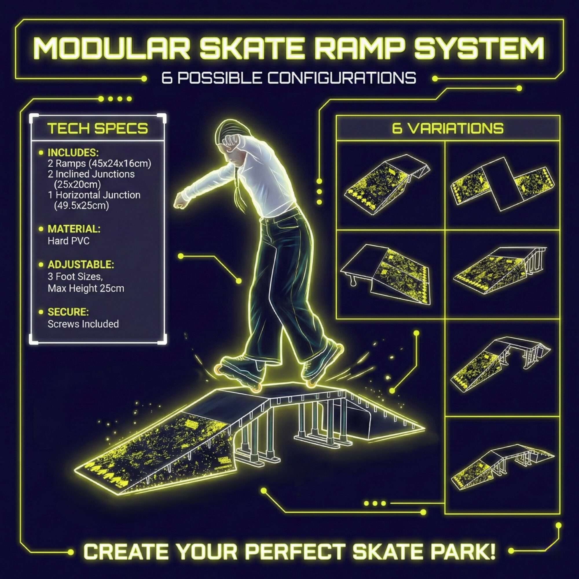 Image du produit : Set aus modularen Mini-Skaterrampen - 6 Konfigurationen