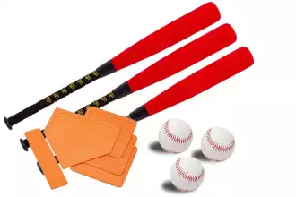 Set mit 3 Baseballschlägern, 3 Bällen und Bases 