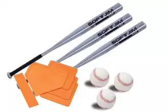 Set mit 3 Aluminiumschlägern, 3 Bällen und Baseballbasen